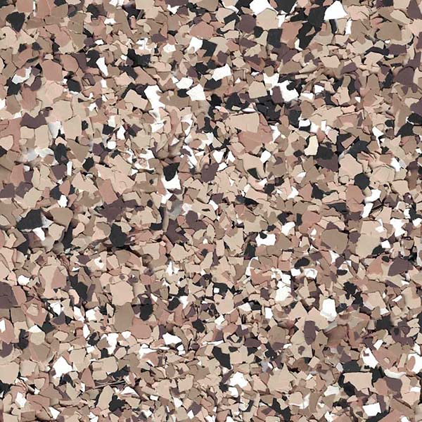 The image shows a pattern of many small, irregularly shaped pieces in various shades of brown, white, and black, creating a chaotic, mosaic-like appearance.